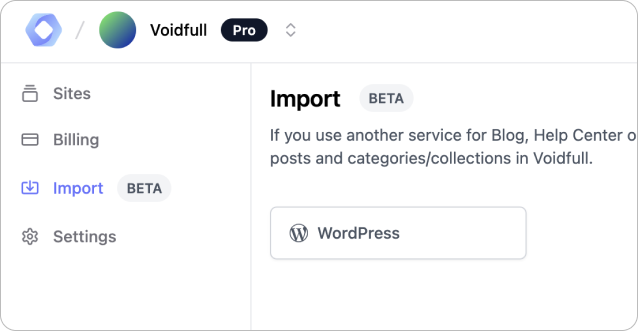 Open import page from team side panel